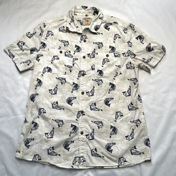 Ruff Hewn Other - Ruff Hewn Men's Button Up T-shirt Novelty Fish Print Size Medium Blue White